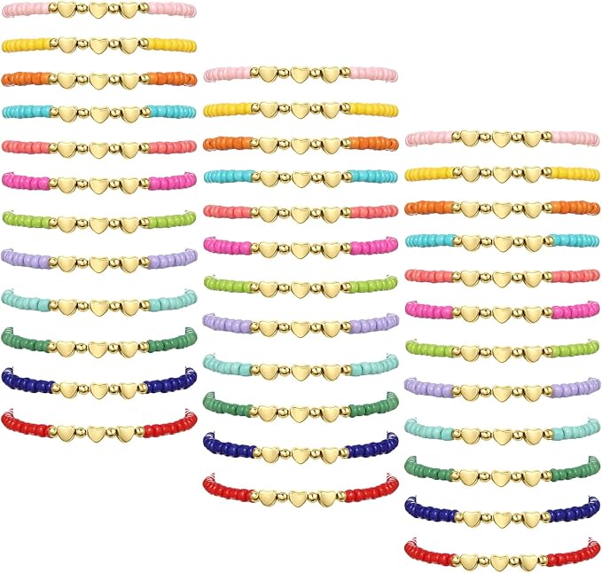 Cunno 36 Pcs Kids Friendship Bracelets for Girls Letter Heart Beads Bracelets Stretchy Cute Bracelet Pretend Play Beaded Bracelets Inspirational Bracelets for Kids (Heart Style)