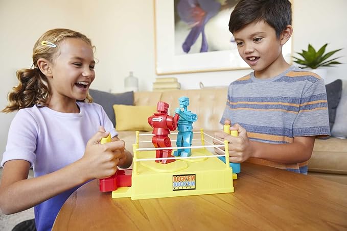 Mattel Games Rock 'Em Sock 'Em Robots Kids Game, Red Rocker vs Blue Bomber, Knock His Block Off