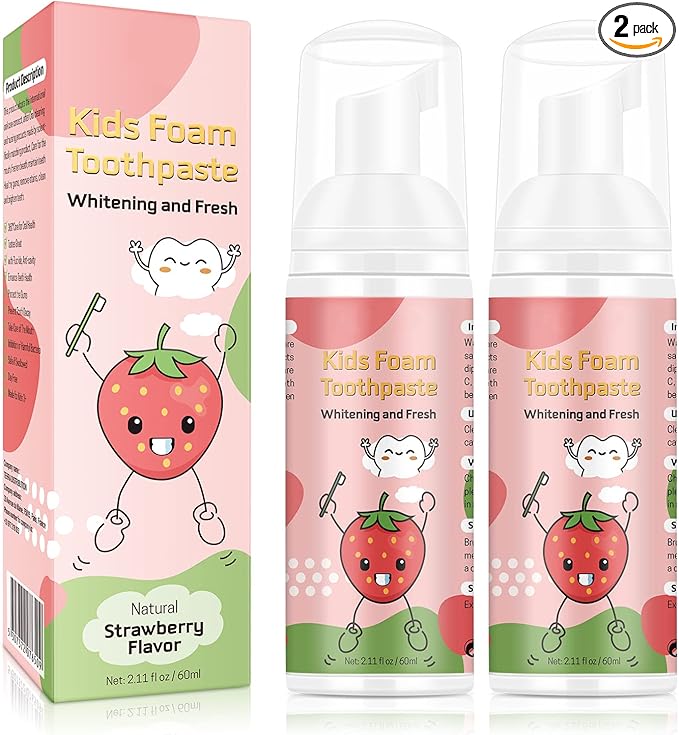 Kids Foam Toothpaste with Strawberry Flavor, Fluoride-Free, 60ml, for U-Shape Electric Toothbrush