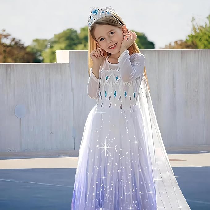 Princess Dresses for Girls - Classy Queen of Snow Princess Costume with Accessories - Dress Up Clothes for Halloween