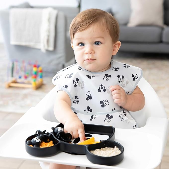 Bumkins Disney Silicone Grip Dish, Suction Plate, Divided Plate, Baby Toddler Plate, BPA Free, Microwave Dishwasher Safe - Mickey Mouse-1 Count (Pack of 1)