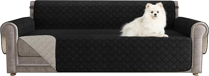 CHUN YI Oversized Couch Cover, Water Resistant Sofa Cover Slipcover for 4 Cushion Sofa, Washable with Adjustable Strap Storage Pocket for Living Room Dog Pet (Oversized Sofa, Black)