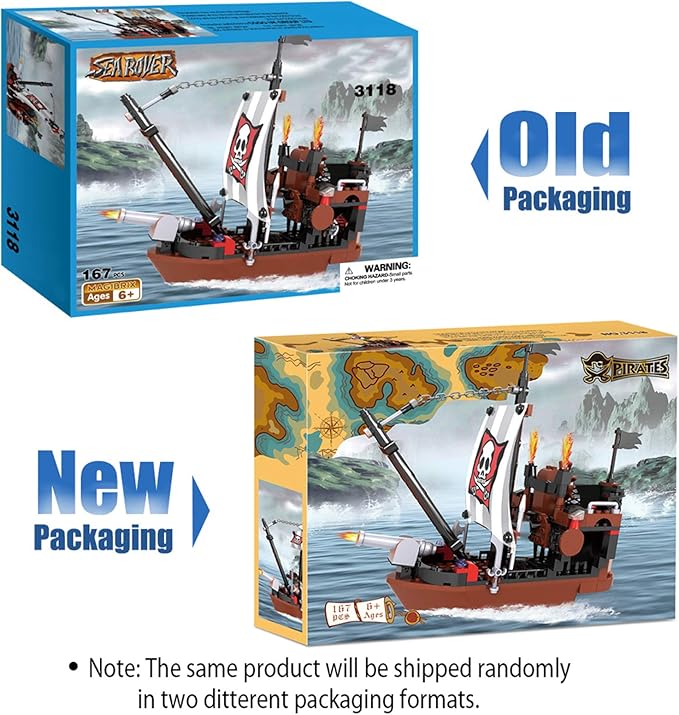 BRICK STORY Pirate Ship Building Blocks with 3 Mini Toy Figures, Boat and Ship Model Pirate Toys Building Kit Pirate Adventure Toys Sets Building Bricks Gifts for Boys Girls Age 6-12 and Up, 167pcs