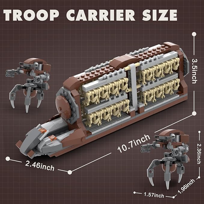 Battle Army Clone Platoon Attack Craft Building Set, 537 Pieces with 32 Battle Soldiers and 2 Droideka, Troop Carrier Building Toys Gift for Star Fans and Kids