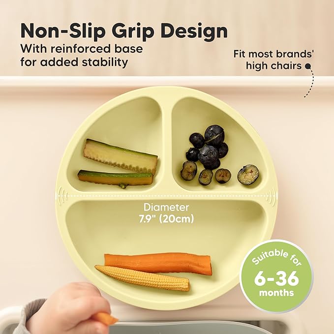 KeaBabies Suction Plates for Baby, Toddler - 3-Pack 100% Silicone Toddler Plates, Divided Baby Plates with Suction, Silicone Plates for Baby, Kids, BPA-Free, Microwave, Dishwasher Safe (Pastel Sky)