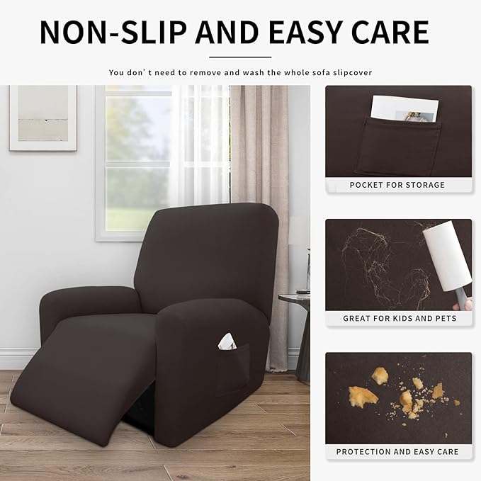 Easy-Going 100% Dual Waterproof Recliner Cover Stretch Soft Couch Cover for Dogs, Sofa Slipcover for Recliner Couch Leakproof Furniture Protector for Kids, Pets Chocolate