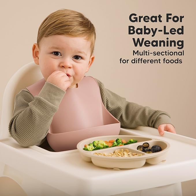 KeaBabies Suction Plates with Lids for Baby - 3-Pack 100% Silicone Suction Plates for Baby, Kids,Toddler Plates,Divided Baby Plates with Suction,Lids, BPA-Free, Microwave, Dishwasher Safe (Forest)