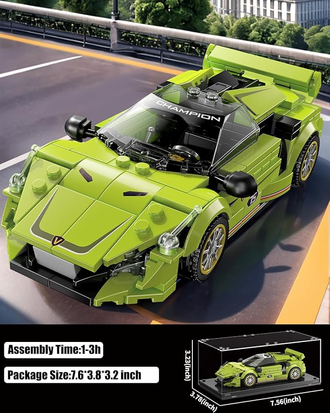 TYCOLE Super Sports Car Building Block Set with Display Case,Speed Race Car Building Kits Construction Toy,Collectible Car Model,Christmas Birthday Gift for Adults and Kids 6 and up(323pcs)