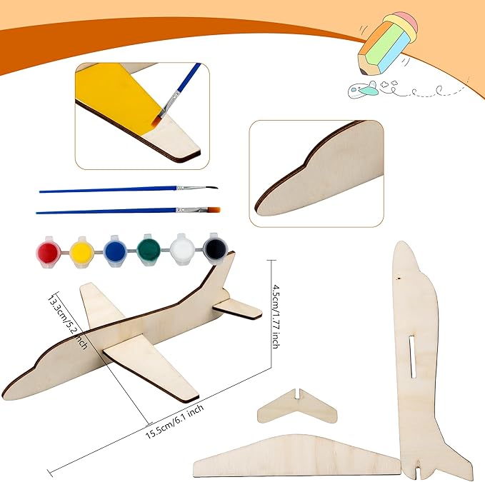 Feradny 24 Pack Wooden Airplane Toys DIY Paint Aircraft Wood Planes Handicraft Wood Airplane for Kids School Art Craft Projects Home Activity Birthday Gifts