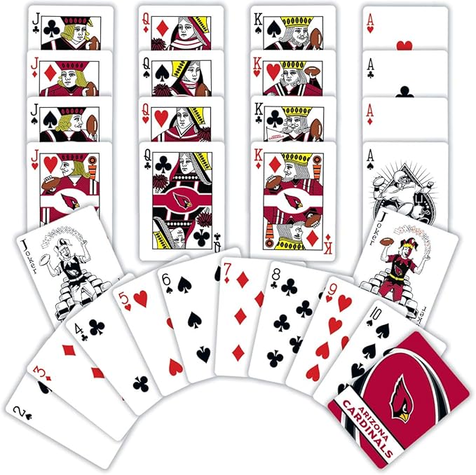 MasterPieces - NFL Playing Cards, Officially Licensed Arizona Cardinals Football Deck, Family Games for Adults and Kids, Standard Index