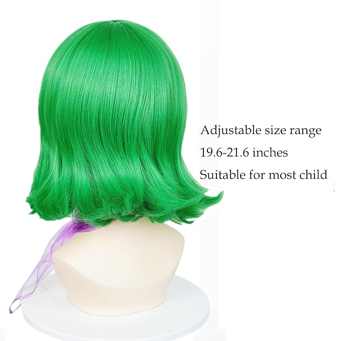 Probeauty Short Green Wig for Kids Cosplay, Green Bob Costume Wig for Halloween Cosplay Party with Scarf