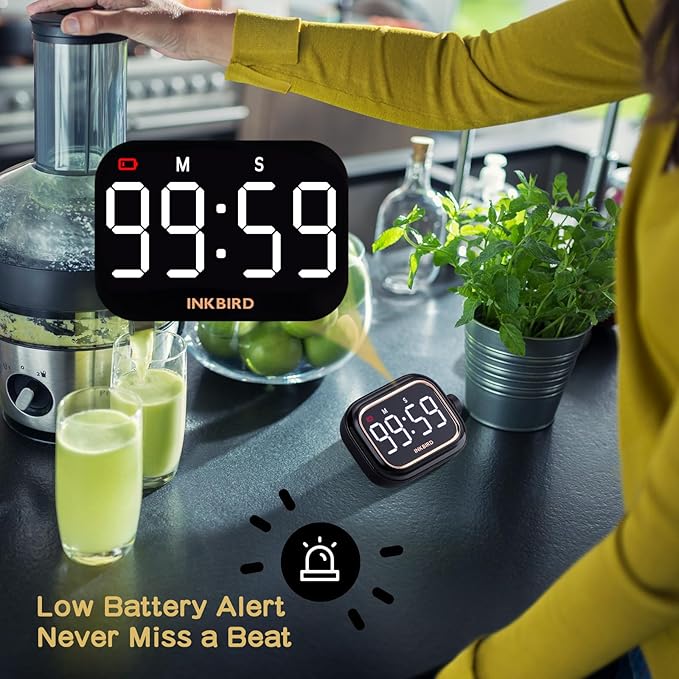 Digital Kitchen Timer for Cooking, INKBIRD Rechargeable 4-Levels Alarm Productivity Timer IDT-02 for Kids, Adults, Teachers, Large LED Smart Countdown Countup Magnetic Timer for Classroom Office