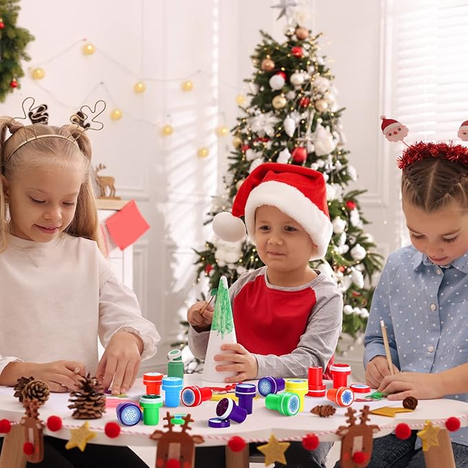 Skylety 60 Pieces Winter Snowflake Stamps for Kids Assorted Colored Frozen Stamps Plastic Snowflake Hand Stampers for Card Making Xmas Holiday Party Favors(Multi Colors)