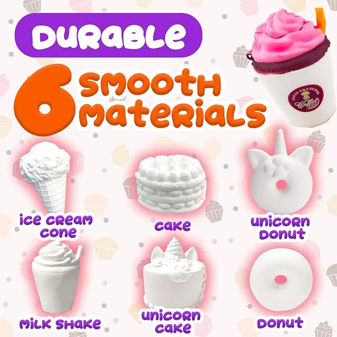 Insnug Paint Your Own Squishies Kit - Sensory Toys Squishy Painting Kit Stress Relief Squishies for Girl Kids Age 4 6 8 10 Slow Rising Squeeze Autism Toys Unicorn Gift Ice Cream Cake Milk Shake Donut