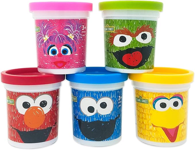 Sesame Street Modeling Dough, 5-Pack, 3oz Cans, Assorted Colors, Elmo, Cookie Monster, Big Bird, Oscar the Grouch, Abby Cadabby, Non-Toxic, Ages 3 and Up