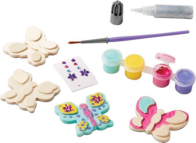 Melissa & Doug Created by Me! Wooden Butterfly Magnets Craft Kit (4 Designs, 4 Paints, Stickers, Glitter Glue)