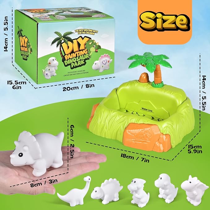Golray Paint-Wash-Recolor Dinosaur Crafts Kit Painting Toy for Toddler, Bathtub, Washable Marker, Dinosaur, Instruction, Dino Pet Art Activity Dinosaur Toy Gift for 3-5 Year Old Kid Boy Girl
