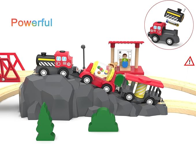 Wooden Train Track Accessories Battery Operated Locomotive Train, Magnetic Train Toy for Toddler Track Set, Powerful Engine Celebrates Train Fits All Major Brands Train Set