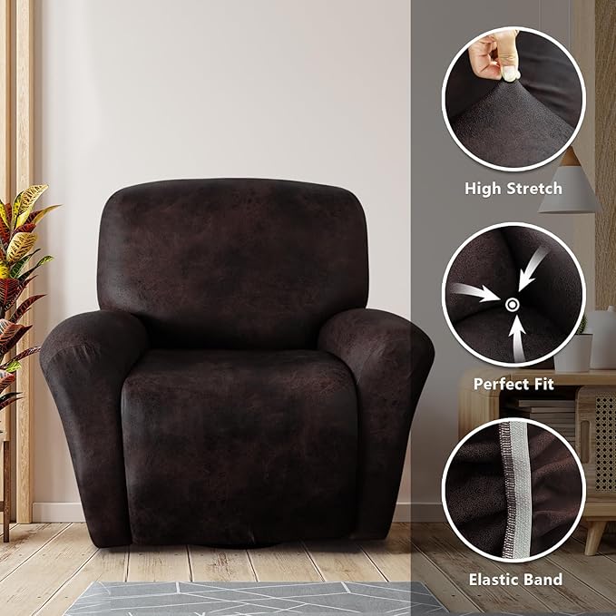 molasofa Recliner Chair Covers Large Size Oversized - 4 Pieces Leather Like Extra Large Recliner Chair Covers Stretch Recliner Slipcover for Lazy Boy Wide Recliner Chair Washable (Chocolate)