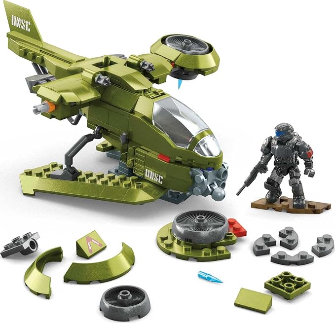MEGA Halo Toys Vehicle Building Set for Kids, UNSC Hornet Recon Aircraft with 291 Pieces, 2 Micro Action Figures and Accessories, Gift Ideas