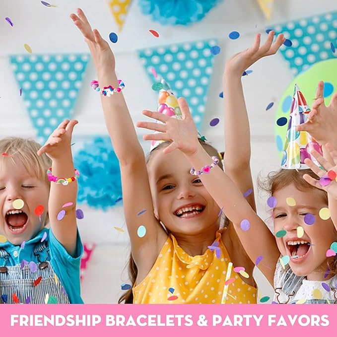 Wooden Bracelets for Girls Party favors Dress up Unicorn Mermaid Rainbow Heart Pendant Cute Friendship Stretchy Costume Jewelry Set Gift Play Party Favors (Unicorn)