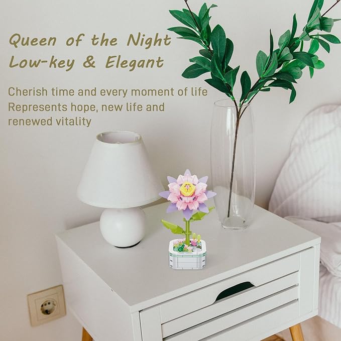 Flower Bouquet Building Set with Base, Flower Building Set Artificial Plant Flowers Building Blocks for Home Office Decor, Birthday Gifts, Desktop Trinkets Age 6+