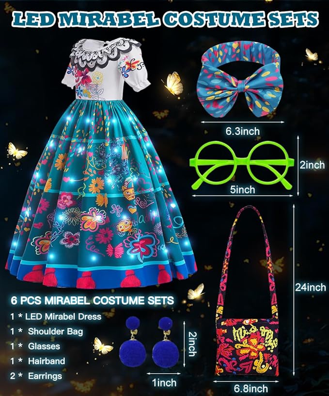 TOLOYE Princess Dress Up for Girls, Princess Costume for Girls Light Up with Accessories for Halloween Carnival Cospaly
