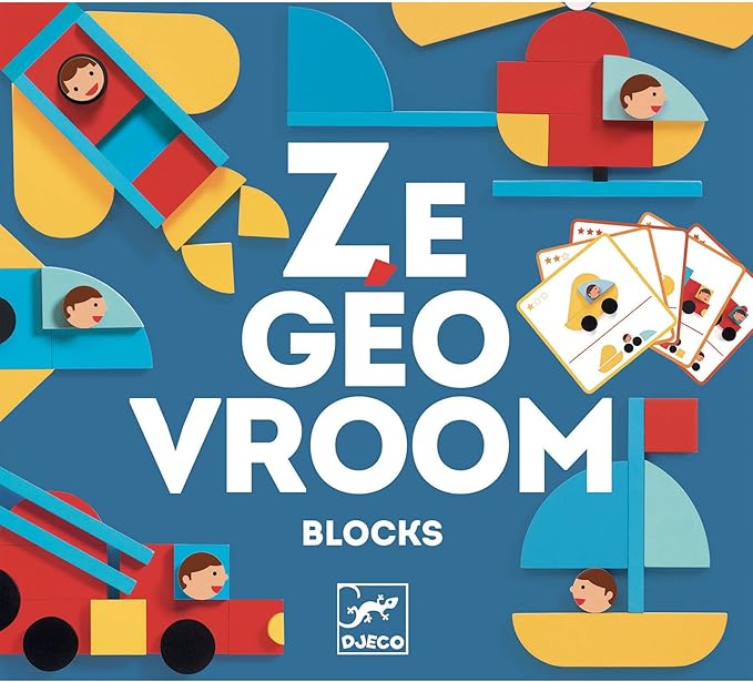 DJECO Ze Geovroum Construction Wooden Game - Educational Vehicle Puzzle for Toddlers & Kids - Fun & Challenging Activity for Friends & Family - Colorful Wooden Toy for Children 3+ Years Girls & Boys