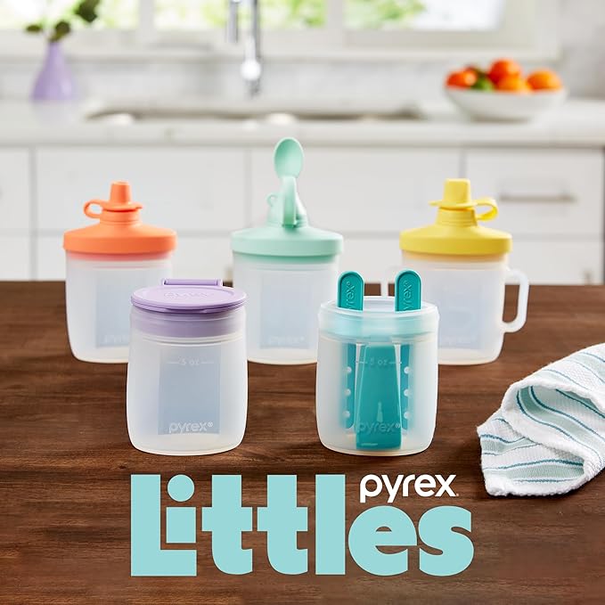 Pyrex Littles Spoon Lid & 5 OZ Pouch, Silicone Baby Toddler Feeding Set, Airtight Leak-Proof BPA Free Non-Breakable Dishwasher Safe, Ages 6 Months +