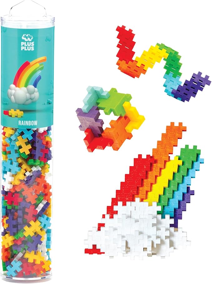 PLUS PLUS 240 Piece Interlocking Building Blocks for Kids, Open Ended Connecting Toys, STEM Bin Classroom Mini Manipulatives - Rainbow Mix Play Tube