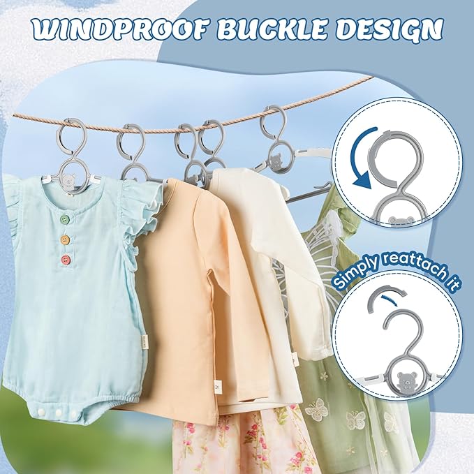 Baby Hangers 60 Pack Kids Hangers-Extendable Adjustable Non-Slip Plastic Kid Hangers for Closet，Stackable Baby Clothes Hangers for Toddler Kids Children Infant Teen,Grey Bear Toddler Hangers
