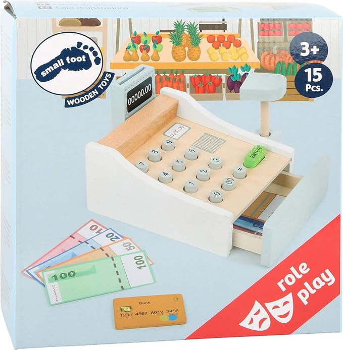 Wooden Cash Register Set by Small Foot – Includes Push Buttons, Credit Card, Scanner & Paper Money - Social, Educational and Imaginative Development – Ages 3+ Years