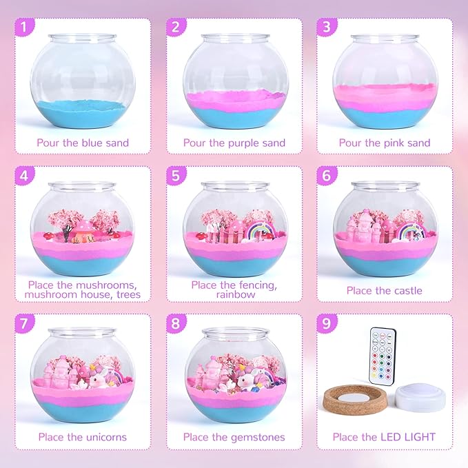 Ingbear Unicorn Terrarium Kit for Kids, Arts and Crafts for Kids Age 4-6 Sand Toys for Girls Ages 4-8 5-7 9 10 Year Old Birthday Christmas Gifts