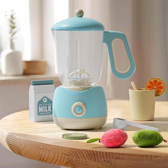 ROBUD Toy Juicer, Pretend Play Kitchen Appliance for Kids with 9 pcs Accessories, Toys-Fruit Juicer Maker with Realistic Light and Sound, Boys & Girls Toys Ages 3+