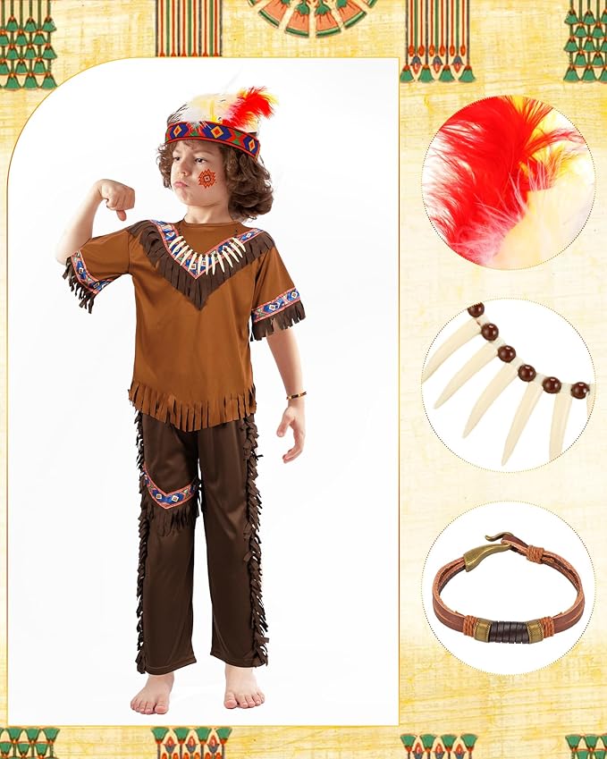Liitrsh 6 Pcs Kids Native American Costume Sets Boys Girls Indian Costume Holiday Party Fancy Dress Cosplay