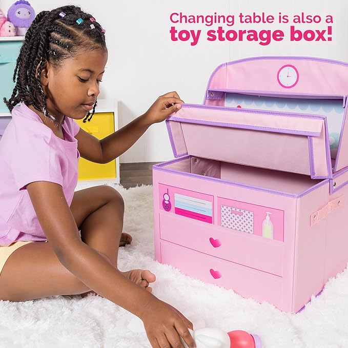 ADORA Realistic Perfectly Pink Baby Doll Set with Changing Table and 10-Piece Accessories, Includes Storage Box, Diapers, and Pacifier, Gift for Ages 3 and Up