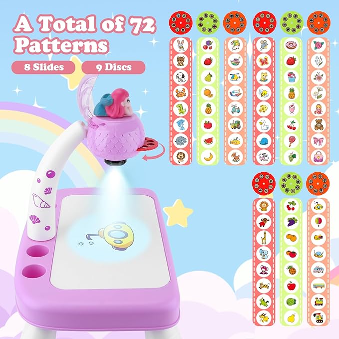 Drawing Projector for Kids,Arts and Crafts for Kids,Include Drawing Board,Crayons,Coloring Book,Stickers etc,Kids Toys for Age 3-5 Year Old Girls Christmas & Birthday Gifts (Mermaid Drawing Kit)