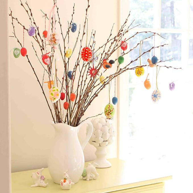 SpringFlower White Easter Eggs Painting Kit-24 Paintable Flocking Eggs with Doodle Kit for DIY Design with Rope for Easter Decoration/ Hunts,Basket Stuffers Fillers