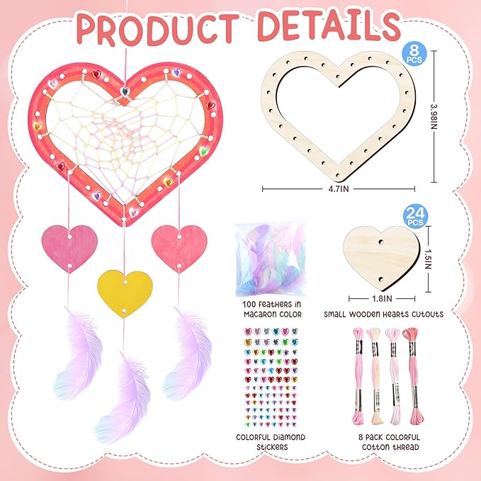 8Pack Dream Catcher Craft Kit for Kids Paint You Own Love Heart Wooden Dream Catcher Wooden Art and Craft Heart Cutous Unfinished Dream Catcher Wood Dream for Party Classroom Art Activity Project