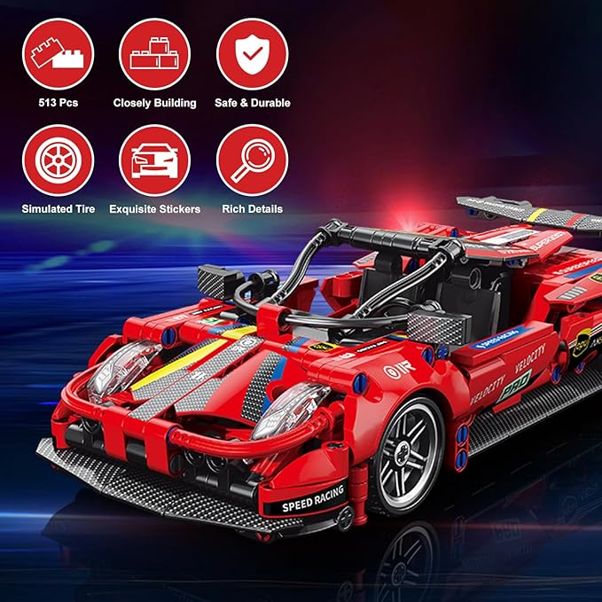 540 Piece Sports Car Model Building Kit for Kids,Teens and Adults,MOC 1:18 Racing Pull Back Car Model Building Set,STEM Educational Building Toy Car,Christmas Birthday Gift for Boy Girl Age 6+