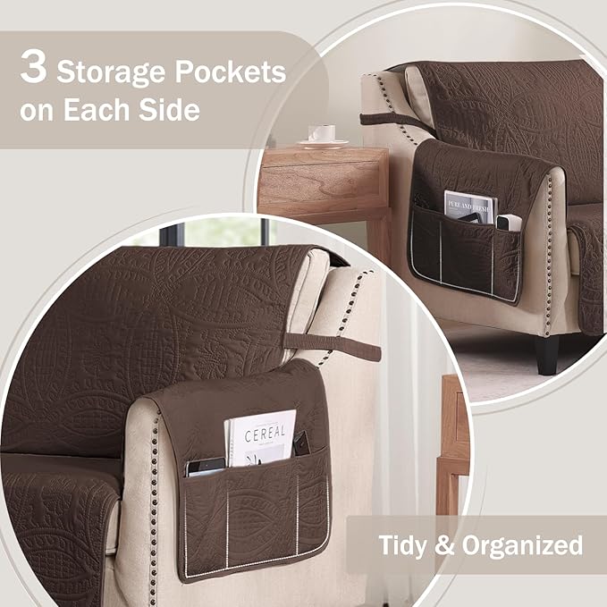 Soft Couch Cover 2 Cushion Sofa, Water-Repellent Sofa Slipcovers for Loveseat, Machine Washable Love Seat Quilted Couch Covers, Pet Friendly Loveseat Slipcovers (Loveseat 56", Chocolate)