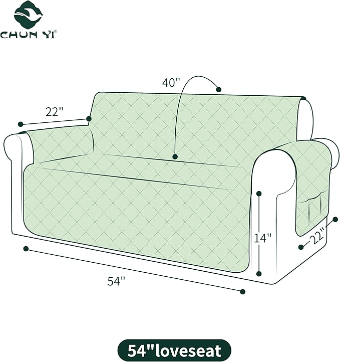 CHUN YI Loveseat Cover, Water Resistant Slipcover for 2 Cushion Couch, Washable Sofa Cover with Adjustable Strap Storage Pocket for Living Room Dog Pet (Loveseat, Black)