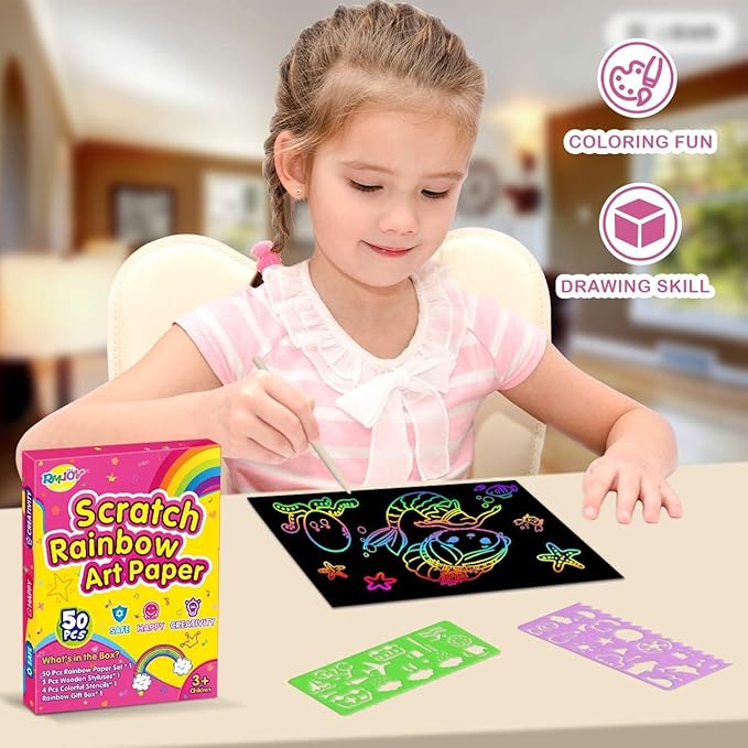 Rainbow Scratch Off Paper for Kids: Easter Crafts Gifts for Kids 60pcs Magic Arts Supplies for Age 3-12 Teen Toys Games for Valentines Birthday Christmas Basket Stuffers |Party Favors(Girls)