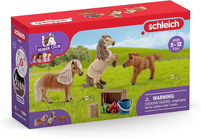 Schleich Horse Club 8-Piece Horse Toy for Girls and Boys Ages 5+, Miniature Shetland Pony Family