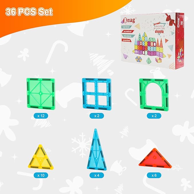 Bmag Magnetic Tiles Toys for Kids, Starter Set 3D Magnet Building Blocks Construction Playboards, STEM Learning Educational Toddlers Toy Gift for 3+ Year Old Boys and Girls