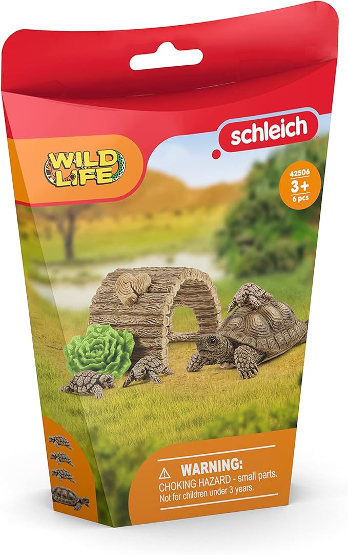 Schleich Wild Life 6-Piece Tortoise Toy Figure with Hatchlings and Turtle Home Playset for Kids Ages 3-8, Brown