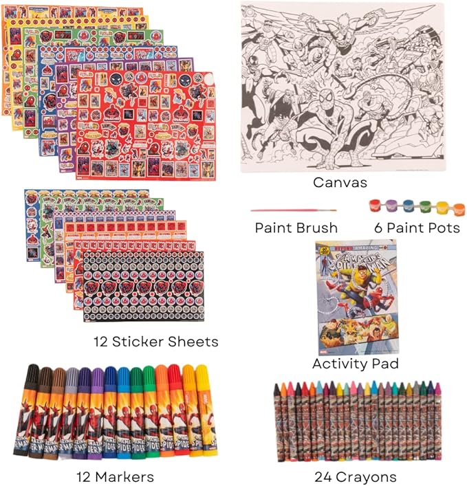 Innovative Designs Marvel Avengers Spiderman Creative Coloring Canvas Painting and Activity Set for Kids, 1000+ pcs
