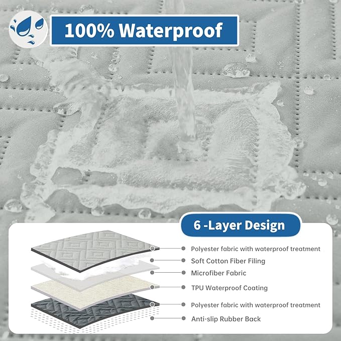 XINEAGE 100% Waterproof Recliner Cover, Non Slip Recliner Chair Cover with Elastic Band, Washable Recliner Slipcover with Storage Pockets for Kids, Pets (Light Gray, 30")