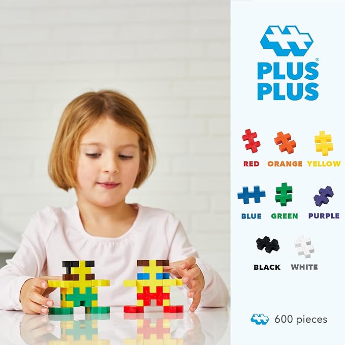 PLUS PLUS BIG - Open Play Set - 600 Piece in Storage Tub- Basic Color Mix, Construction Building Stem Toy, Interlocking Large Puzzle Blocks for Toddlers and Preschool