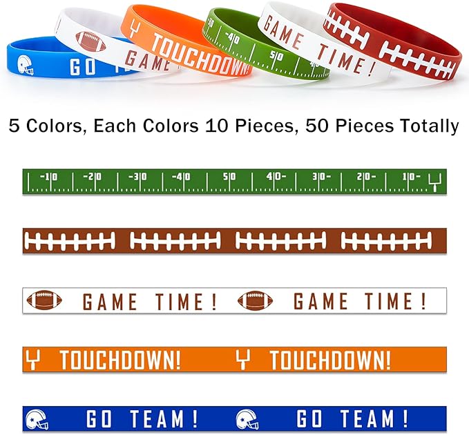 Sumind 50 Pieces Football Party Favors Silicone Bracelet Motivational Rubber Wristbands Bracelet for Boys Sport Themed Birthday Party Awards Gift Accessories